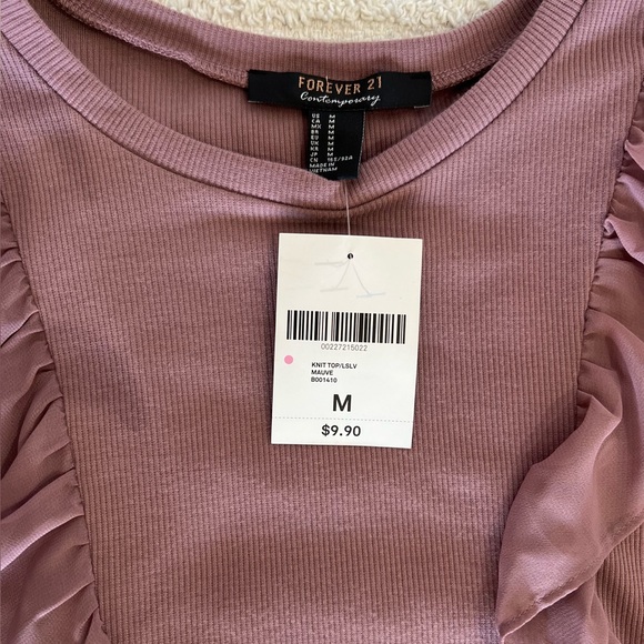 FOREVER 21 Mauve Ruffled Knit Long Sleeve- Size M - Picture 5 of 5